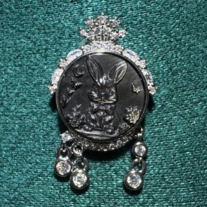 Vintage Style Black Mother of Pearl Bunny Pendant with CZ